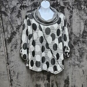 Ali Miles Polka Dot Top Womens 1X Gray Cowl Neck Artsy Lagenlook Mature‎ Boho